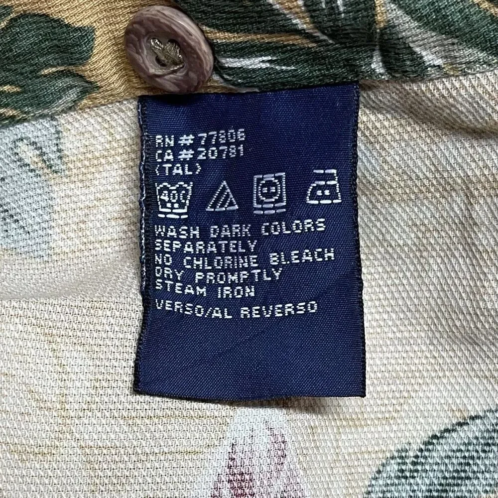 An Original by Tommy Hilfiger Mens Mustard Hawaiian Shirt Floral Hibiscus Large